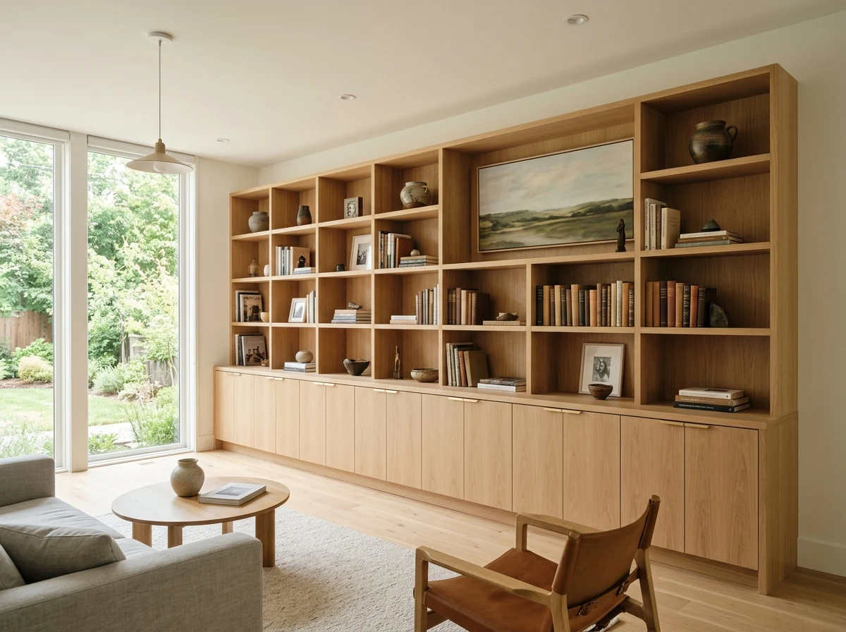Bibliotecă Modulară de Living din Stejar Masiv și Fier